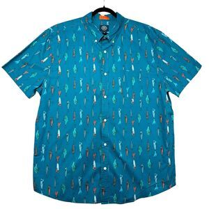 St. John's Bay Shirt Men's XXL Blue Fishing Lures Performance Stretch Button Up